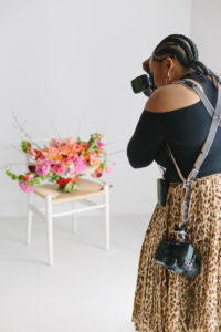 Samantha Clarke shooting wedding florals designed by Stylish Stems