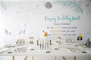 wild one party decal wall and dessert table